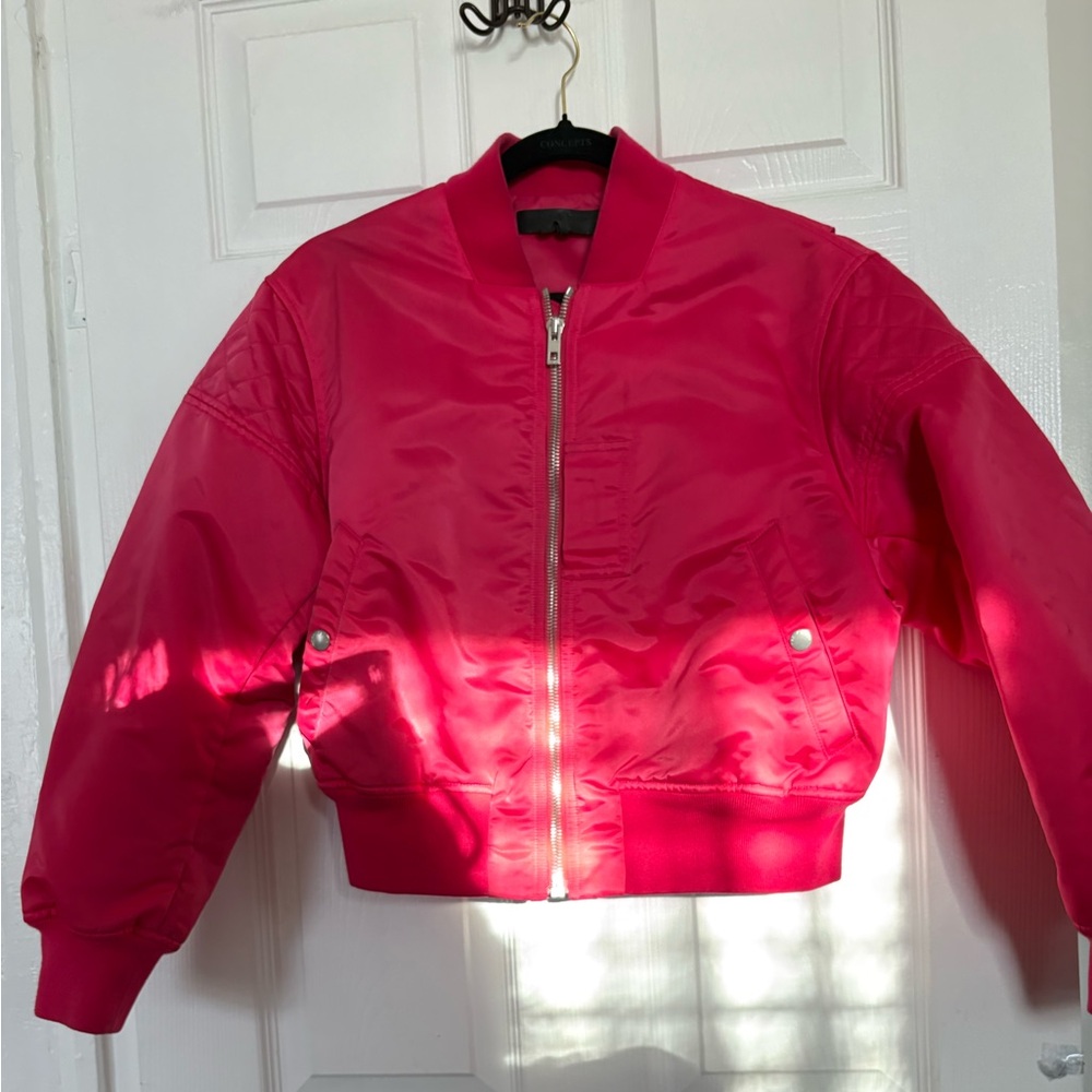 Rag & Bone New York Cropped Hot Pink Bomber Jacket Women’s size Small - Picture 3 of 12